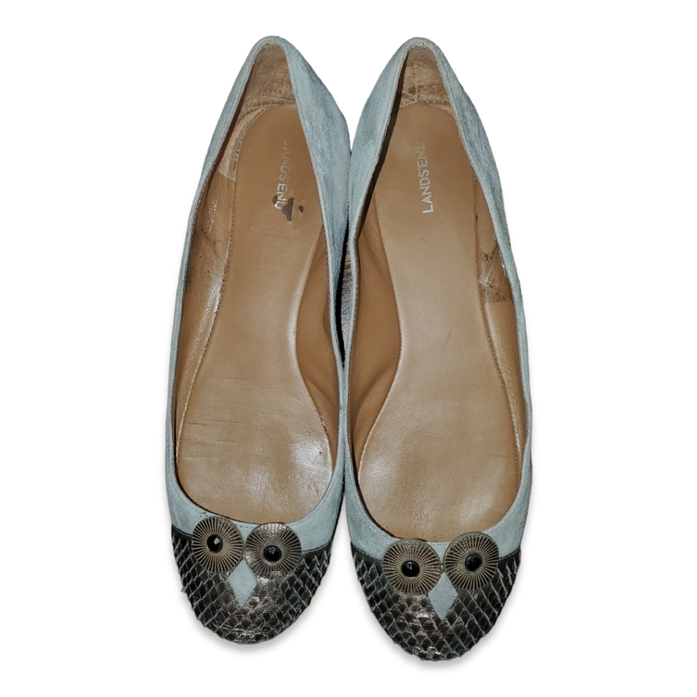 Lands End Suede Leather Owl Ballet Flats sz 8M